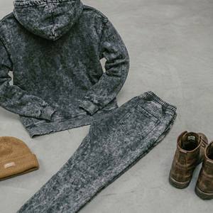 Vintage Printed Acid Wash Grey Tracksuit Grunge <b>Aesthetic</b> Distressed Hoodie Sweatpants Two Piece Set Streetwear 100% Cotton - Product Image 5