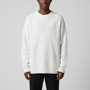 Suéter de Punto Acrílico Blanco de Estilo Hip Hop Hecho a Medida, Cuello Redondo, Transpirable, Ropa de Invierno, Color Sólido - Product Image 1