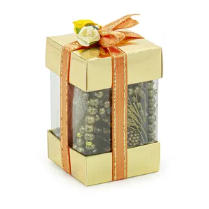 Mini corano Set con scatola finestra-perline di preghiera di perle-Plexiglass-oro