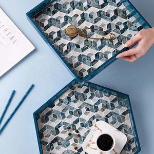 Grands plateaux de service à thé personnalisés de luxe Incrustation exquise de nacre Plateau élégant en rotin MDF Décoration intérieure arabe Forme rectangulaire/ovale - Product Image 3