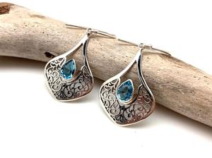 Boucles d'oreilles de style bohème en argent faites à la main bijoux en argent sterling 925 topaze bleue pierres précieuses boucles d'oreilles tendance bijoux pour femmes cadeau - Product Image 3