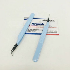 Pinzas de extensión de pestañas con agarre de diamante de acero inoxidable de alta calidad con logotipo personalizado de Punta puntiaguda azul bebé negro Plasma profesional - Product Image 6