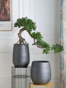 Vase à plantes surdimensionné en céramique noir de style nordique minimaliste pour jardin, salon, hôtel, décoration végétale, esthétique bohème moderne - Product Image 2