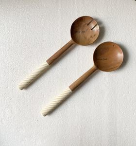 Juego de servidor de ensalada de madera de diseño moderno, herramienta de ensalada hecha a mano, juego de cuchara, tenedor, cubiertos de madera, hogar, Hotel, cocina, restaurante - Product Image 4