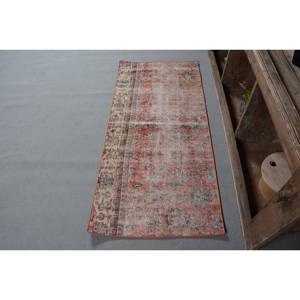 พรมขนสัตว์ตุรกีสีเบจสีแดงขนาด2.3x5.1ฟุตวินเทจทำด้วยมือพื้นที่ขนาดใหญ่สี่เหลี่ยมผืนผ้าเย็บปะติดปะต่อกันลวดลายนามธรรมสำหรับวัยรุ่นยางด้านหลัง - Product Image 1