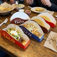 Support à tacos en papier imprimé écologique, résistant à la graisse, pour plats à emporter, boîte alimentaire jetable, conteneur d'emballage pour tacos, vente en gros