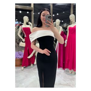 Abito da sera lungo Midi in bianco e nero con dettagli monospalla taglia XS abito lungo formale da festa