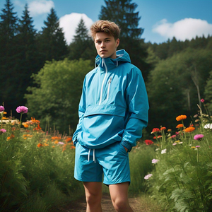 Conjunto de Chaqueta Cortavientos Impermeable con Capucha y Pantalones Cortos de Lluvia para Mujer, de Spandex/Poliéster, Ligero, con Cierre - Product Image 4