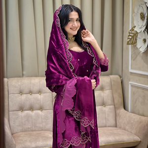 Costume Salwar en velours de viscose indien pakistanais tendance, dernière collection, couleur fraîche exclusive, tenue de fête élégante pour femmes - Product Image 1