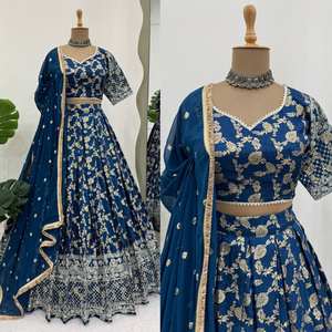 Hermoso Lehenga Choli de Alta Calidad para Bodas Indias y Pakistaníes con Trabajo de Hilo y Lentejuelas, Material Jequrd de Secado Rápido - Product Image 1