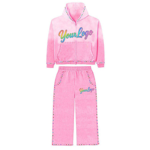 Conjunto de Sudadera con Capucha y Pantalones de Algodón Tejido con Pedrería Brillante y Transpirable, con Logotipo Personalizado OEM, para Hombre, Color Gris Rosa, Estilo Hip Hop, Invierno - Product Image 1