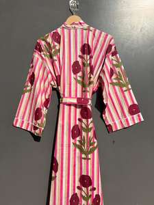 Vestido Kimono Informal de Algodón Hecho a Mano en India, Cuello en V, Mangas Largas, Estampado Floral, Ropa de Playa para Vacaciones de Verano, Otoño y Primavera - Estilo Bikini - Product Image 5