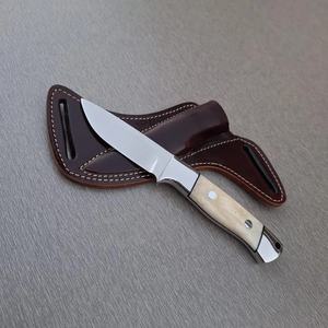Cuchillo de Caza de Hoja Fija de Acero de Damasco Personalizado con Mango de Hueso |   Funda de Cuero para Cuchillo de Camping, Venta al por Mayor OEM - Product Image 1