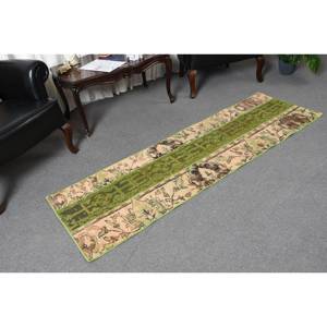 Alfombra de área turca Vintage de 2x6,5 pies, diseño clásico de retazos verde y Beige, Material de algas marinas de lana, respaldo de látex para pasillo y dormitorio - Product Image 5