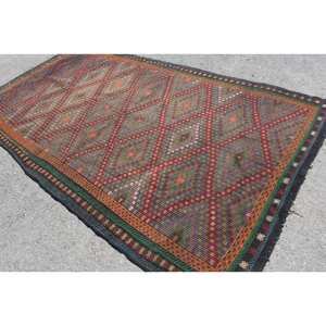 Kilim <b>Red</b> Large Area Turkish Rug 5.6 X 11.3 ft Wool Flat Weave <b>Latex</b> Backing Plush Pile Height Rectangle Hallway Room Rug - Product Image 4