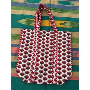 Bolsa de Mano Extra Grande Acolchada de Algodón con Cierre, Ecológica y Resistente, Bolsa de Hombro Abierta para Fin de Semana, Roja y Blanca, para Compras - Product Image 3
