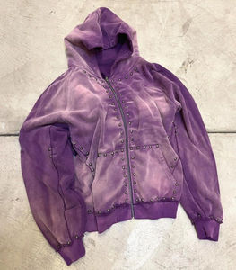 เสื้อฮู้ดเอวลอยทรงโอเวอร์ไซส์วินเทจสำหรับผู้ชายโอเวอร์ไซส์แบบมีซิปเปิดไหล่ปล่อยน้ำหนักเบา - Product Image 4