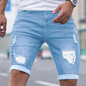 Shorts de Mezclilla Desgastados para Hombre, Cintura Media, Estilo Casual de Verano, 100% Algodón, Corte Recto, Lavado Azul, Lavado Ácido - Product Image 2