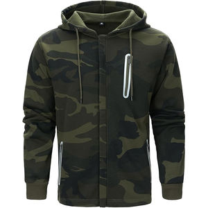 Sweat à capuche en polaire chaud et confortable, imprimé camouflage, pour l'hiver, décontracté, extérieur, coupe régulière, tissu respirant, 100% coton - Product Image 1