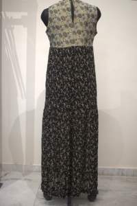 All Glitters Elegant Black Jacquard <b>Dress</b> for Adults Summer Floor-Length O-Neck <b>Loose</b> Silhouette Solid Pattern Natural Waist - Product Image 3