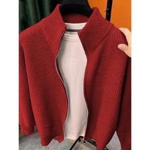 Veste polaire polyvalente à fermeture éclair de couleur unie pour hommes doublée de laine tricotée coupe ajustée automne hiver logo imprimé sur le devant - Product Image 6