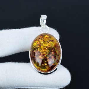 Colgante de Ámbar Báltico Simple, Colgante de Plata de Ley 925, Colgante Hecho a Mano para Mujer, Joyería, Regalo de Aniversario para Ella - Product Image 1