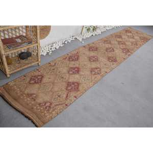 พรมเนื้อหยาบสไตล์วินเทจขนาด2.5x12.9ฟุตพรมขนสัตว์สำหรับห้องวัยรุ่นวัสดุเย็บปะติดสีแดงลายแอบสแตรก - Product Image 2