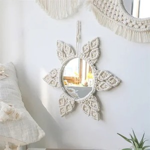 Artisan fait à la main macramé miroir tenture murale décorative Boho coton corde Art pour moderne minimaliste maison décoration murale Accent - Product Image 4