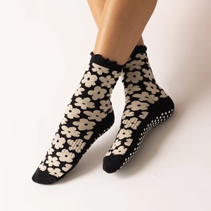 JZVINA Women Pilates Crew Socks Floral Print Ruffle Cuff Anti <b>Slip</b> Silicone Grip Yoga Training Floor Socks Custom Logo - Product Image 6
