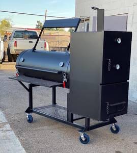 Compre con Garantía: Parrilla Ahumadora de Carbón de Acero Negro con Caja de Fuego Lateral y Ruedas - Product Image 3