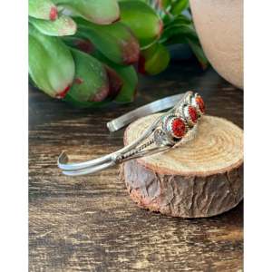 Navajo Handmade <b>Red</b> Opal & Sterling Silver Fashion Cuff <b>Bracelet</b> - Product Image 3