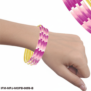 Handcrafted Pink Mother of Pearl Inlay Brass Bangle Slim Geometric Shell <b>Bracelet</b> for Women Ethically Sourced <b>Boho</b> Jewelry - Product Image 3