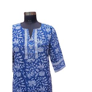 Blusa de algodón indio informal teñida lisa con estampado Floral para mujer de talla grande hecha a mano Top Bodycon silueta cintura Natural Midi - Product Image 3