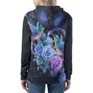 Antiarrugas, transpirable, sudaderas con capucha para mujer Cómoda flor impresa Sublimación Cremallera Sudadera con capucha Elegante alta calidad OEM - Product Image 2