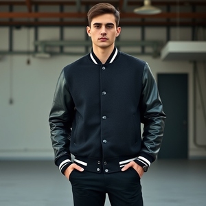 Veste universitaire de qualité supérieure, logo personnalisé : corps en laine, manches en cuir, nouveau style, matelassage épais et chaud, look vintage - Product Image 5