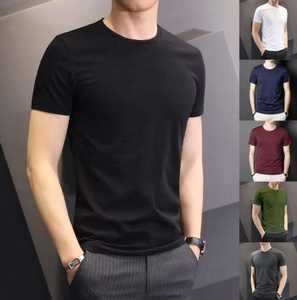 Camiseta de manga corta en blanco para hombre, ajustada de verano, camisa fina de poliéster de 140g Con parte inferior de color sólido para hombre - Product Image 2