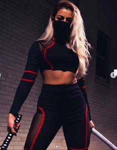 2022แฟชั่นการออกแบบใหม่สีดำสะท้อนแสงลายผู้หญิงสองชิ้นด้านบนและกางเกงผู้หญิงออกกำลังกายชุดเสื้อผ้า - Product Image 3