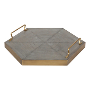 Hexagon Shape Solid Wood Food Serving <b>Tray</b> with Metal Iron Handles Prime Quality Large Bamboo Wood <b>Tray</b> Ideal for Serving - Product Image 1