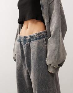 Vente en gros 100% coton lourd 450GSM délavé à l'acide surdimensionné DTF personnalisé imprimé logo streetwear pantalons de survêtement pour femmes - Product Image 2