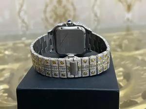 Montre pour homme en acier inoxydable argenté avec cadran noir et diamants en moissanite, mouvement à quartz de luxe, montre de mode pour homme en argent - Product Image 4