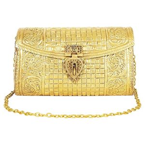 Pochette indienne en métal pour femme, sac à main pour soirées, prix de gros, pochette en laiton avec gravure florale complexe - Product Image 2