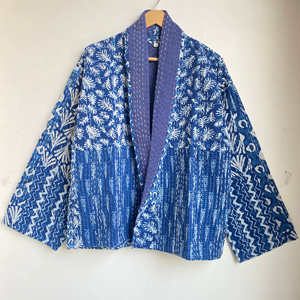 Kantha Veste courte à nouer sur le devant Veste ouverte Manteau japonais Jungle Print Jacket Cotton Women Festival Outerwear Christmas Gift - Product Image 6