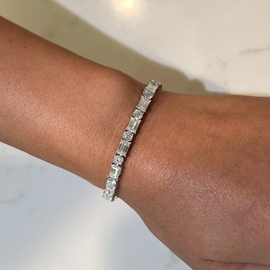 Pulseras de diamantes de moissanita con corte esmeralda y forma redonda en forma de fantasía blanca, hermosa pulsera de plata esterlina, regalo para hombres y mujeres - Product Image 6