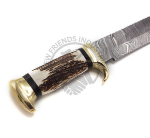 Couteau de chasse professionnel en acier Damas de 18 pouces, couteau Bowie artisanal de collection avec manche en bois de cerf et étui en cuir et laiton - Product Image 5