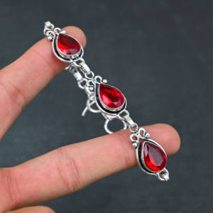 Lab-Created Red Garnet Gemstone Handmade 925 Silver Plated Chain Style Bracelet Designer <b>Fine</b> Jewelry Gift - Product Image 4