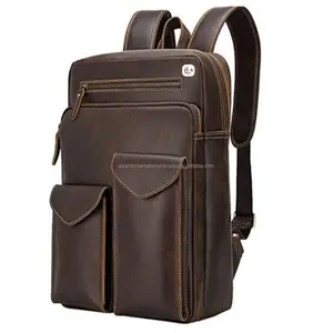 Superb Quality Vintage Crazy Leather Men Pure Cowhide Laptop Back Pack Bag | laptop shoulder messenger bag for men & women