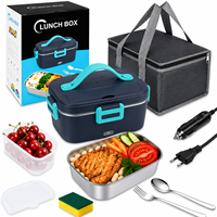Boîte à lunch chauffante portable 75W avec sac épaissi, 220V, 2-en-1, pour voiture, 1,8L, en acier inoxydable, électrique