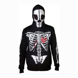 Sudaderas con capucha de algodón y forro polar para hombre, con cremallera completa y diseño de estampado de esqueleto, mangas largas para uso en invierno. - Product Image 1