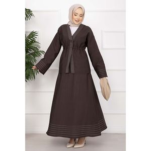 Ensemble veste et jupe rayés avec garniture et boutons décoratifs - Product Image 1