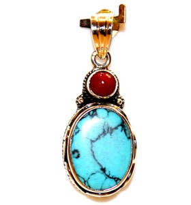 Colgante de Plata de Ley 925 de estilo Vintage Unisex, Coral rojo Natural de grado superior, turquesa, regalo de fiesta de aniversario de boda para mujer - Product Image 1